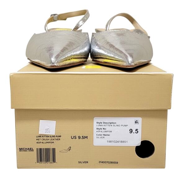 Michael Michael Kors Metallic Pump Heels Luna Kitten Slingback Sz US 9.5M Silver - Picture 6 of 6